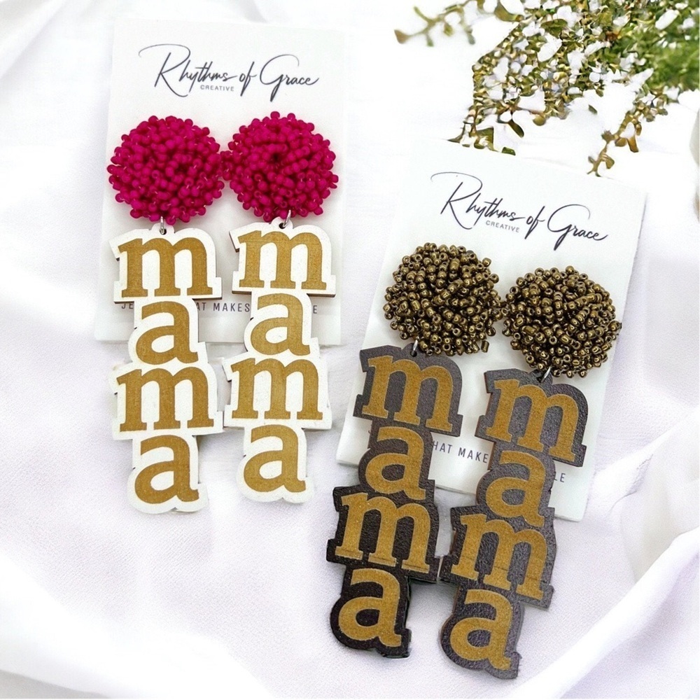 MAMA Statement Earrings Mother’s Day Gift Pink or Neutral NWT
